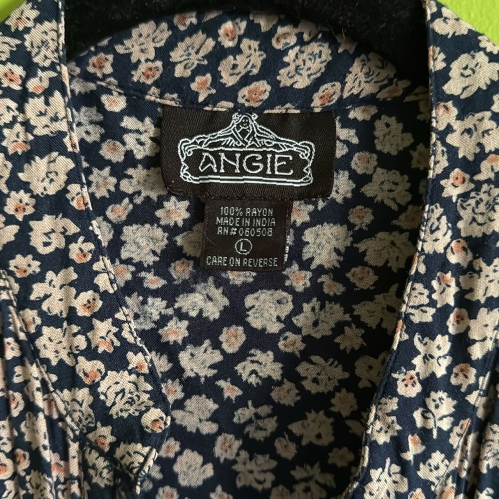 Angie Boho Blue Floral Short Sleeve Midi Dress Size L - Picture 4 of 6